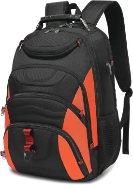 Boavan Laptop Backpack for men, 17.3 inch Laptop Bag with USB Port, Waterproof Travel Work Backpack Purse, Anti-Theft Teacher Nurse Doctor Casual Bookbags Office Business backpackBlack&Orange