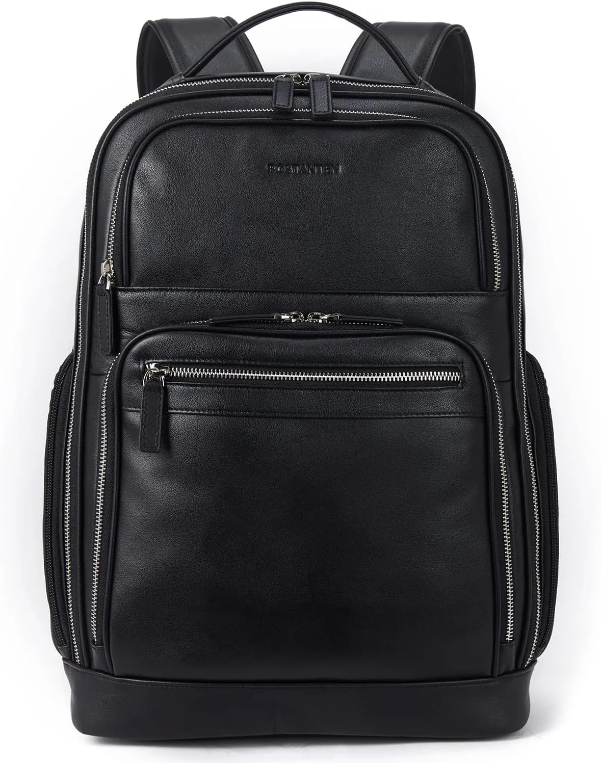 BOSTANTEN Leather Backpacks College 15.6 Laptop Travel Computer Shoulder Backpack For Men Black