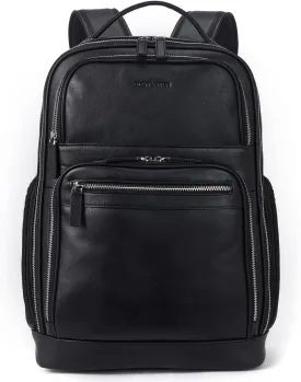 BOSTANTEN Leather Backpacks College 15.6 Laptop Travel Computer Shoulder Backpack For Men Black