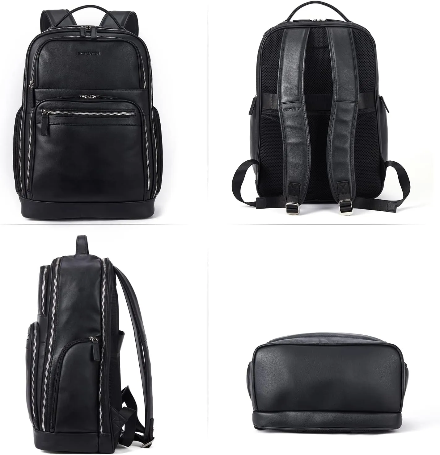 BOSTANTEN Leather Backpacks College 15.6 Laptop Travel Computer Shoulder Backpack For Men Black