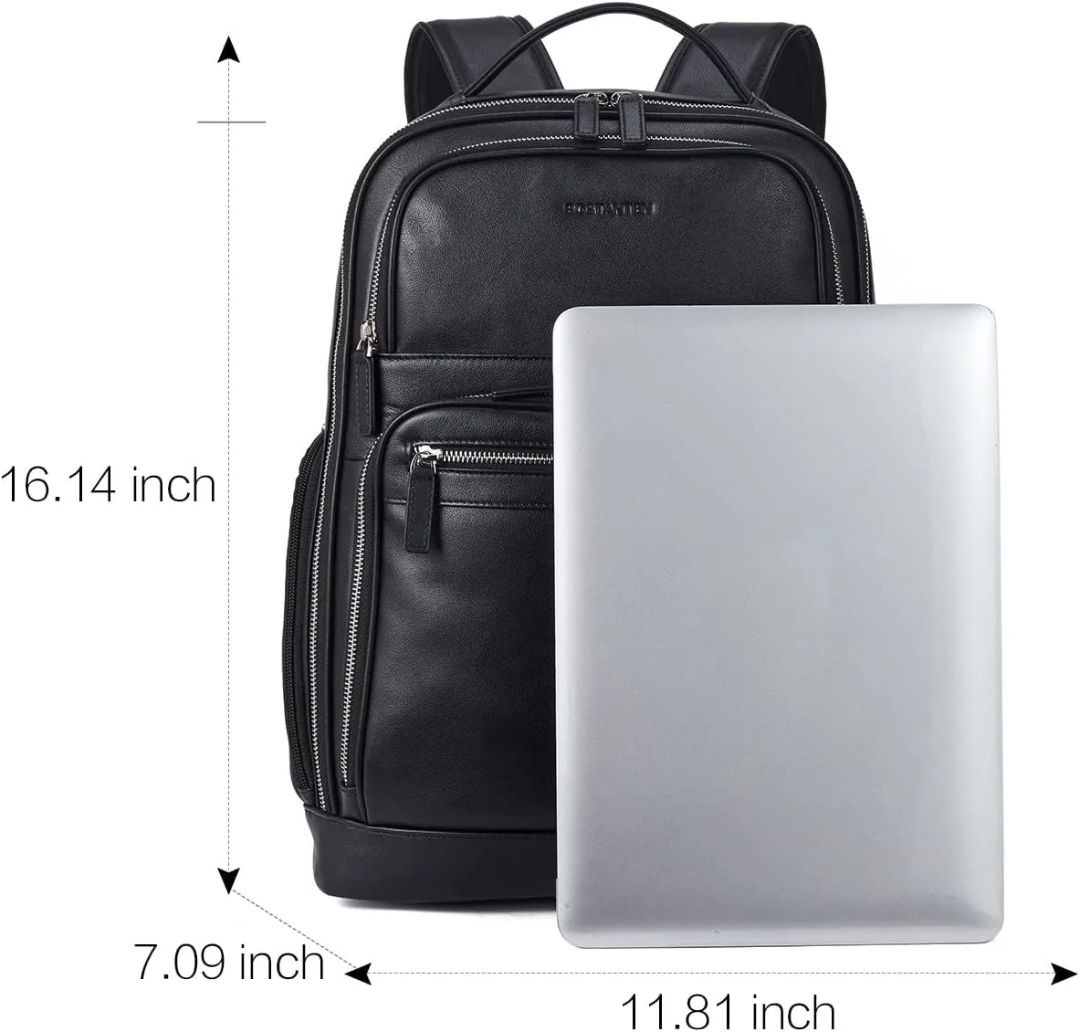 BOSTANTEN Leather Backpacks College 15.6 Laptop Travel Computer Shoulder Backpack For Men Black