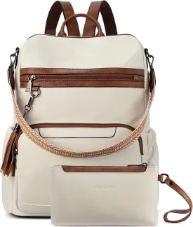 BOSTANTEN Leather Laptop Backpack for Women Designer Travel Backpack with Laptop Compartment Ladies Computer Shoulder Bags BeigeBrown