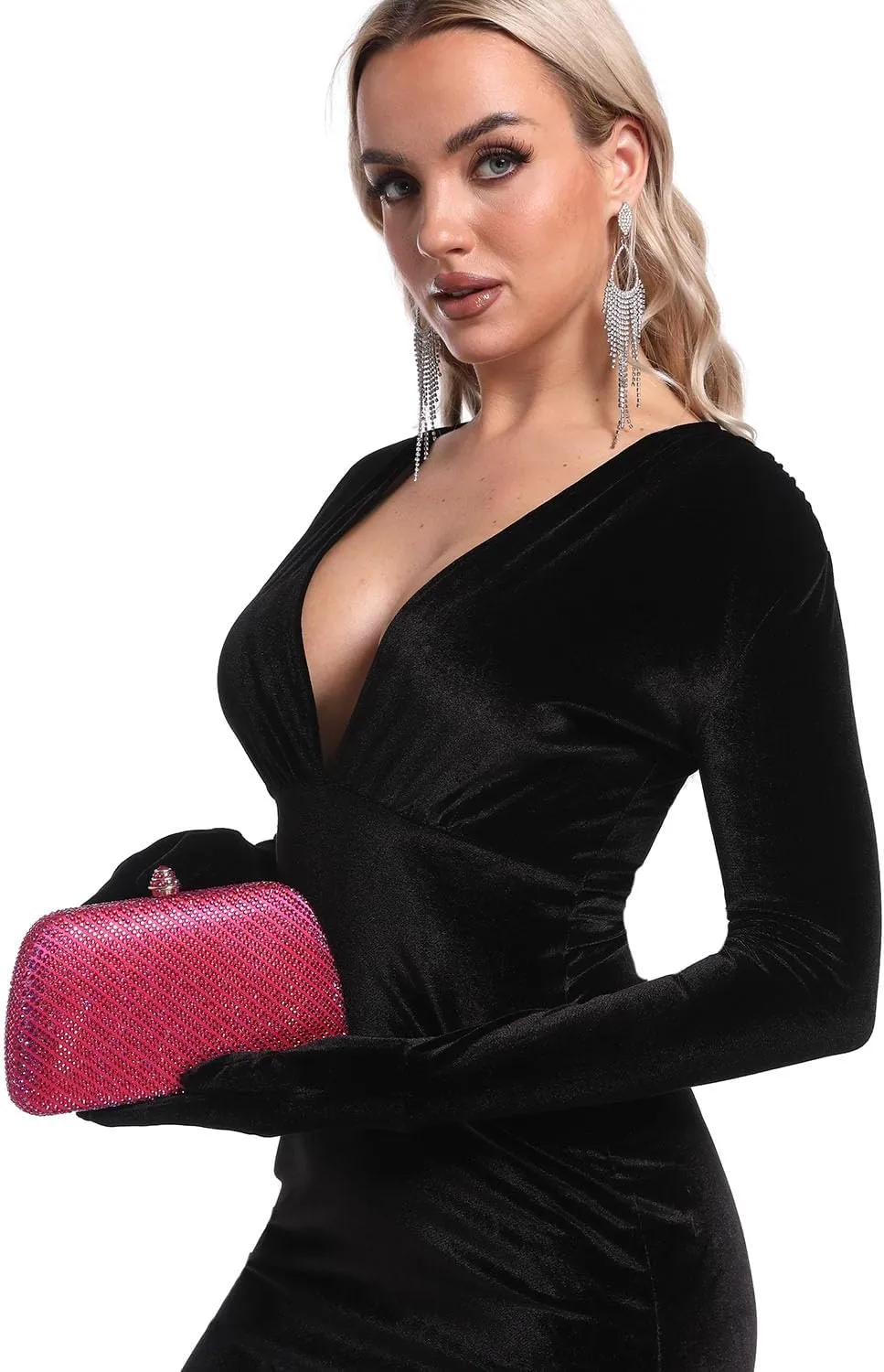 Boutique De FGG D Shape Women Crystal Evening Bags Formal Parties and Weddings Chic Clutch Purse Rhinestone Handbags, Mini