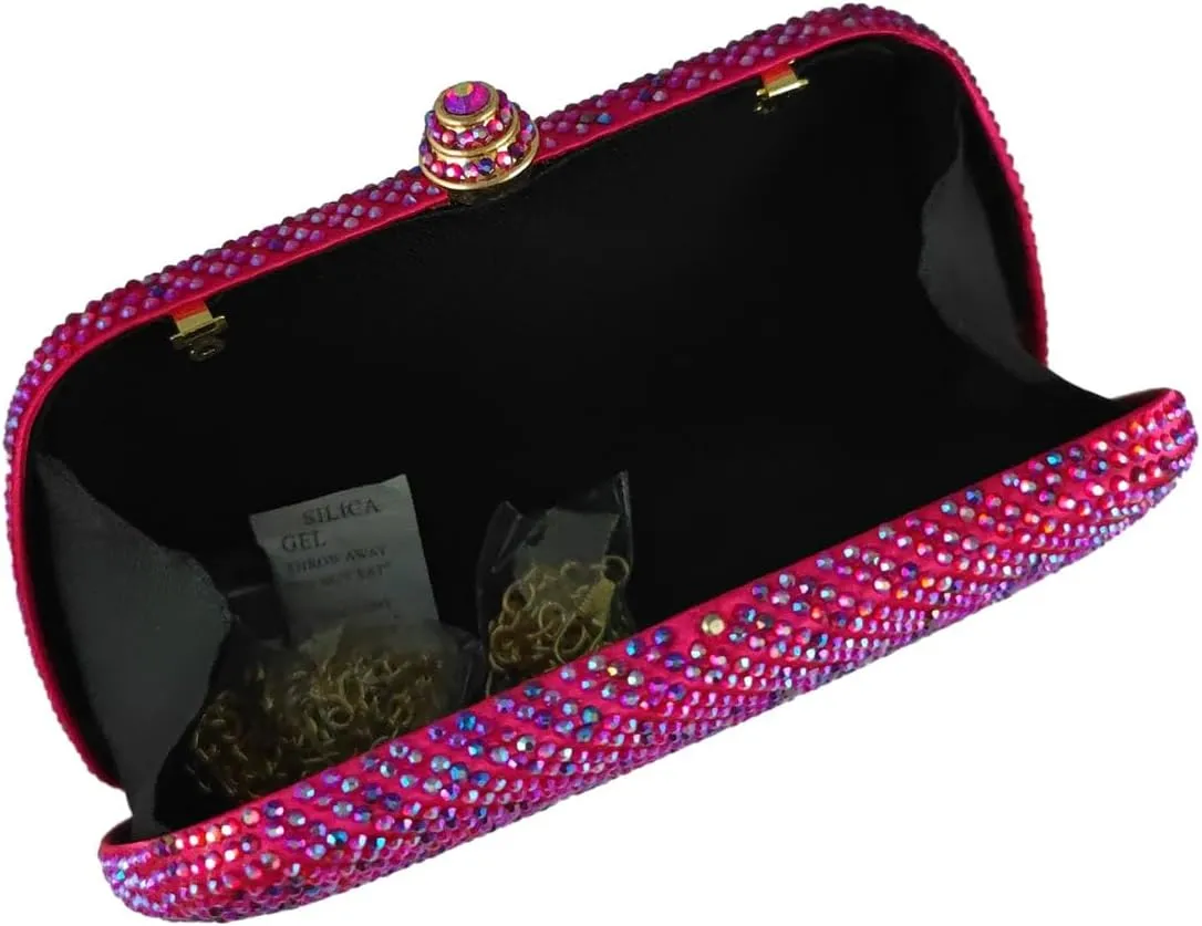 Boutique De FGG D Shape Women Crystal Evening Bags Formal Parties and Weddings Chic Clutch Purse Rhinestone Handbags, Mini