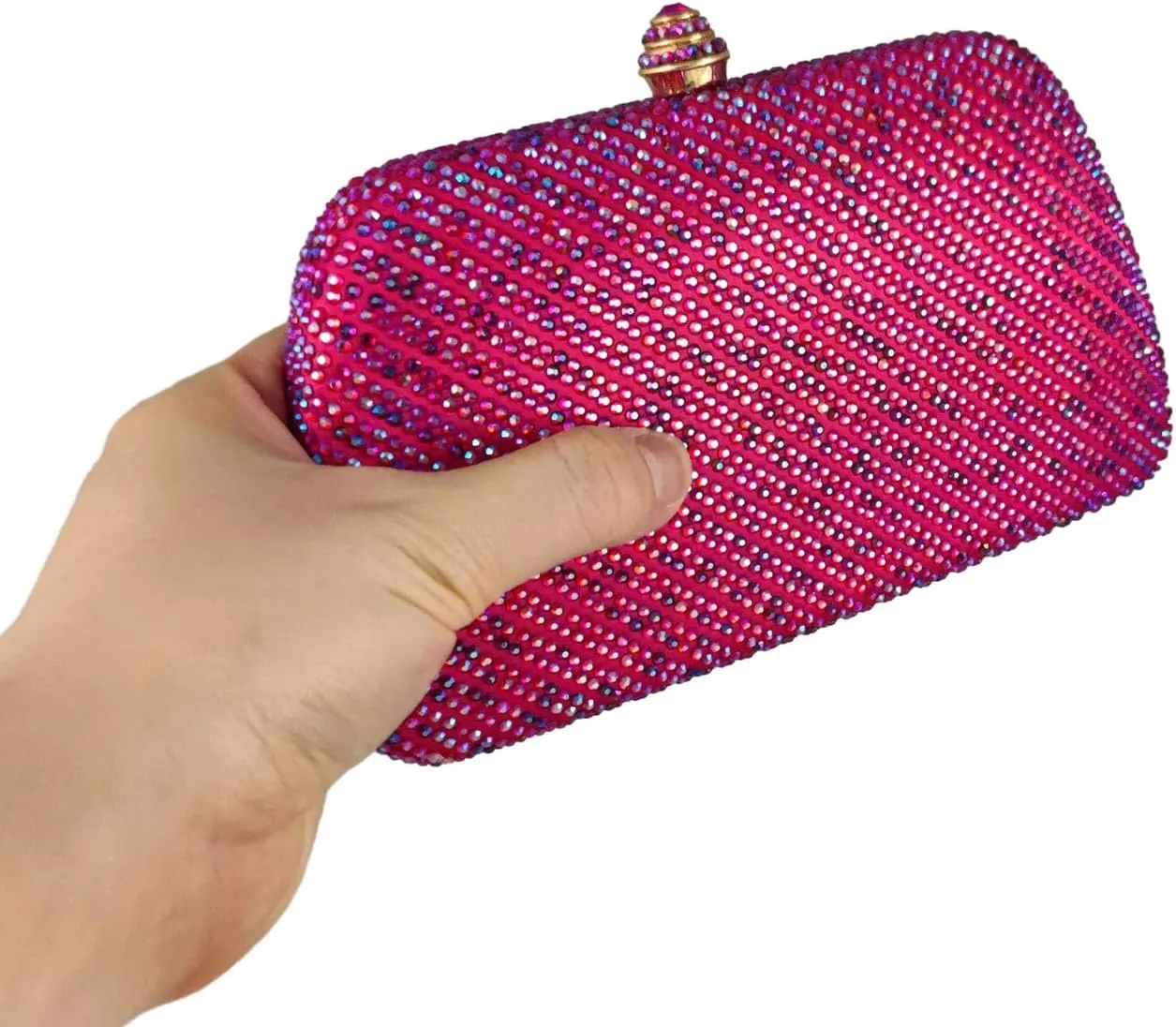Boutique De FGG D Shape Women Crystal Evening Bags Formal Parties and Weddings Chic Clutch Purse Rhinestone Handbags, Mini
