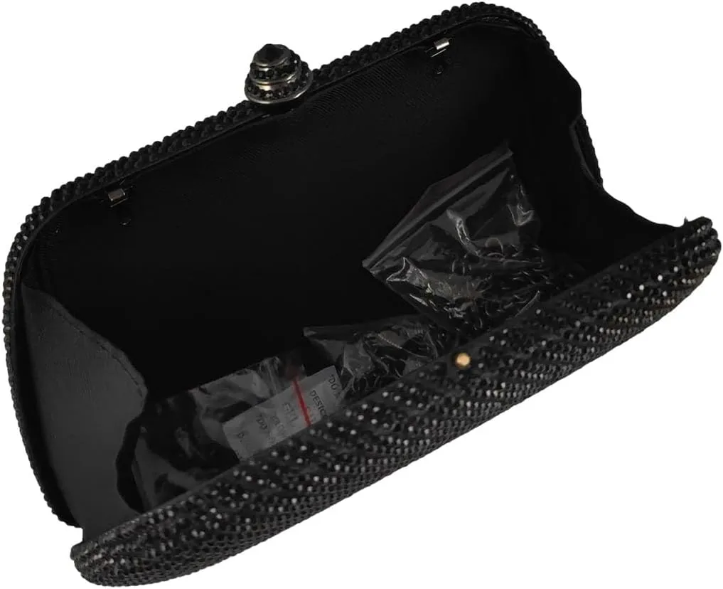 Boutique De FGG D Shape Women Crystal Evening Bags Formal Parties and Weddings Chic Clutch Purse Rhinestone Handbags, Mini