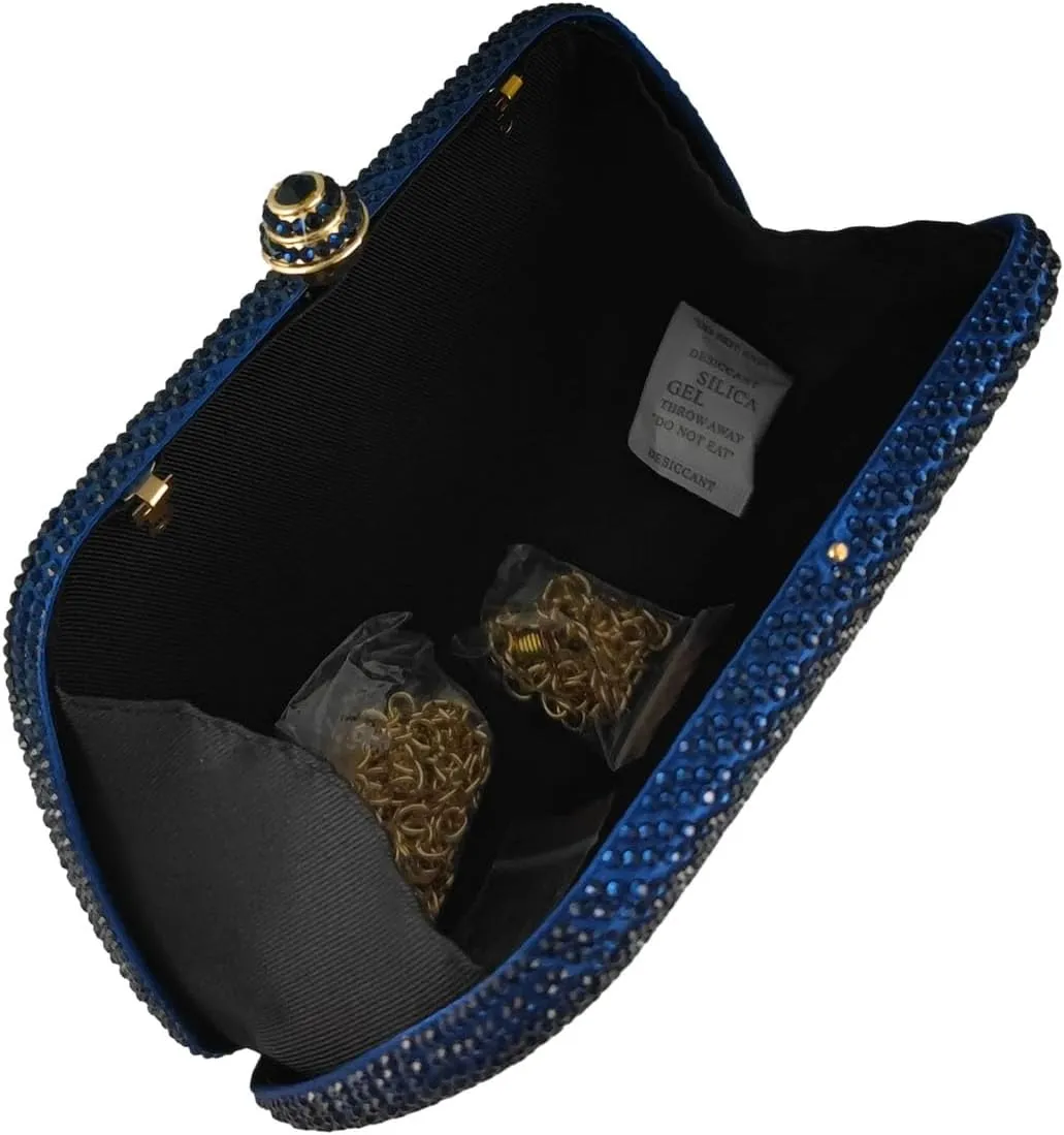 Boutique De FGG D Shape Women Crystal Evening Bags Formal Parties and Weddings Chic Clutch Purse Rhinestone Handbags, Mini