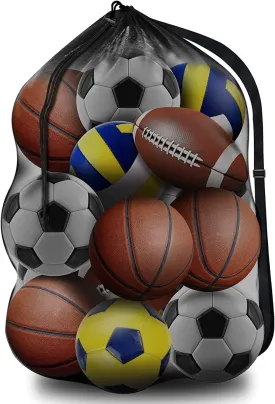 BROTOU Extra Large Sports Ball Bag Mesh, Basketball Bags Team Balls, Adjustable Shoulder Strap, Ball Bags for Holding Soccer, Football, Volleyball, Swimming Gear (30 x 40)