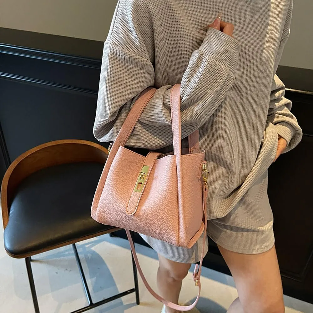 Bucket Bags for Women Vegan Leather Tote Bag Small Handbag Top Handle Bag Trendy Stachel Bag Crossbody Purse
