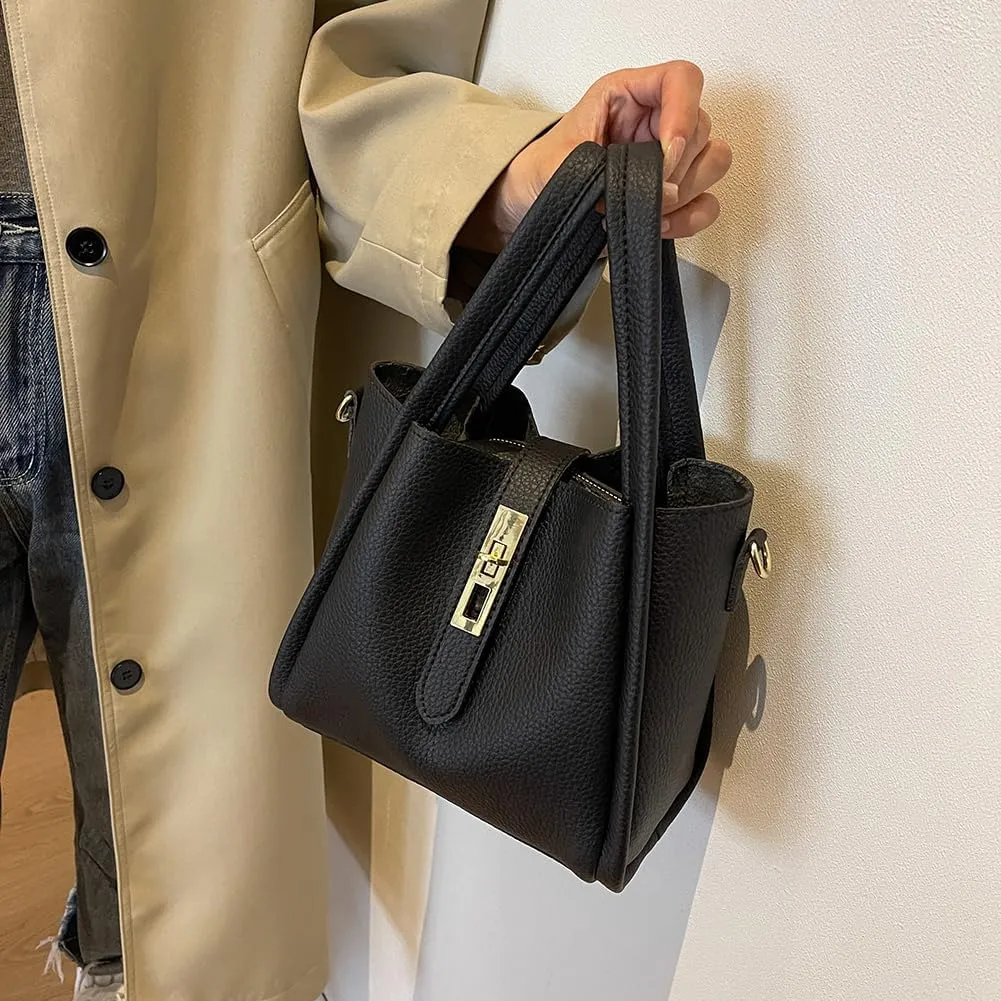 Bucket Bags for Women Vegan Leather Tote Bag Small Handbag Top Handle Bag Trendy Stachel Bag Crossbody Purse