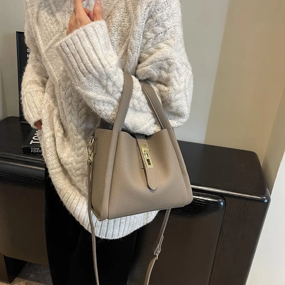 Bucket Bags for Women Vegan Leather Tote Bag Small Handbag Top Handle Bag Trendy Stachel Bag Crossbody Purse