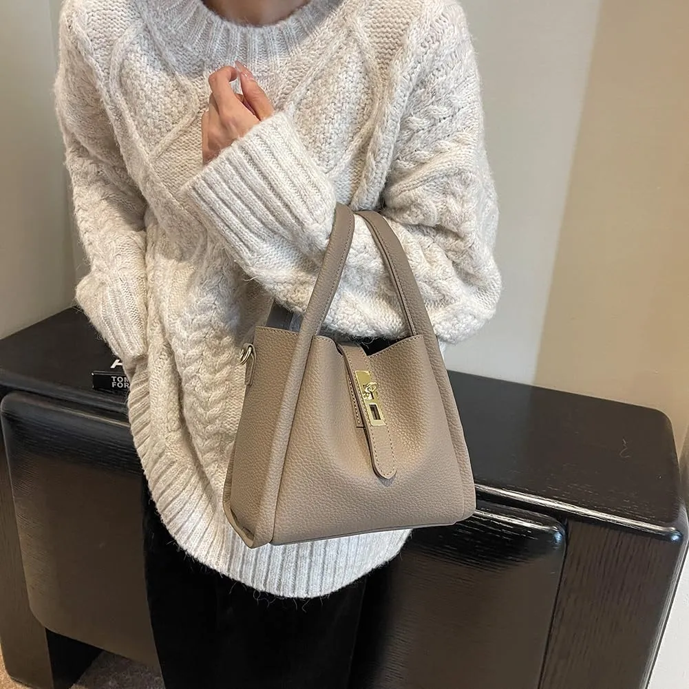 Bucket Bags for Women Vegan Leather Tote Bag Small Handbag Top Handle Bag Trendy Stachel Bag Crossbody Purse