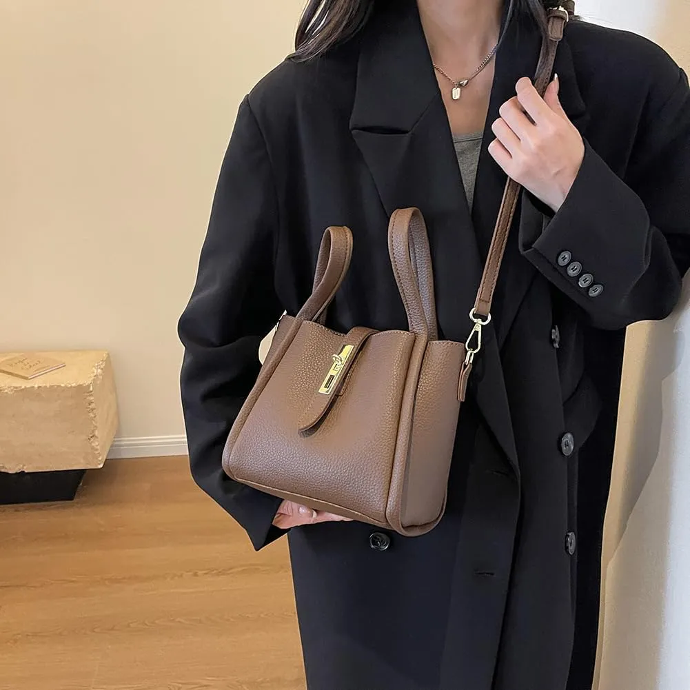 Bucket Bags for Women Vegan Leather Tote Bag Small Handbag Top Handle Bag Trendy Stachel Bag Crossbody Purse