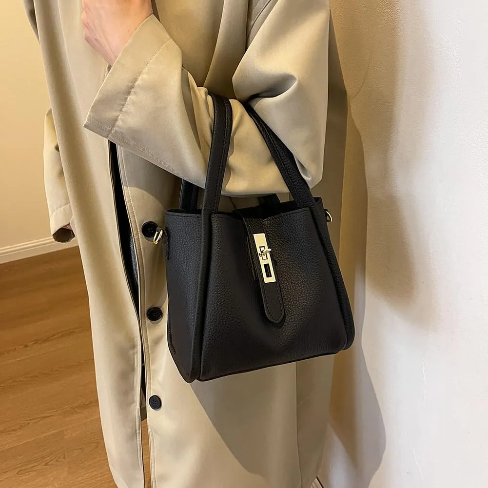 Bucket Bags for Women Vegan Leather Tote Bag Small Handbag Top Handle Bag Trendy Stachel Bag Crossbody Purse
