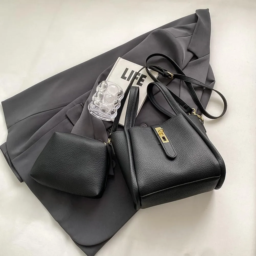 Bucket Bags for Women Vegan Leather Tote Bag Small Handbag Top Handle Bag Trendy Stachel Bag Crossbody Purse