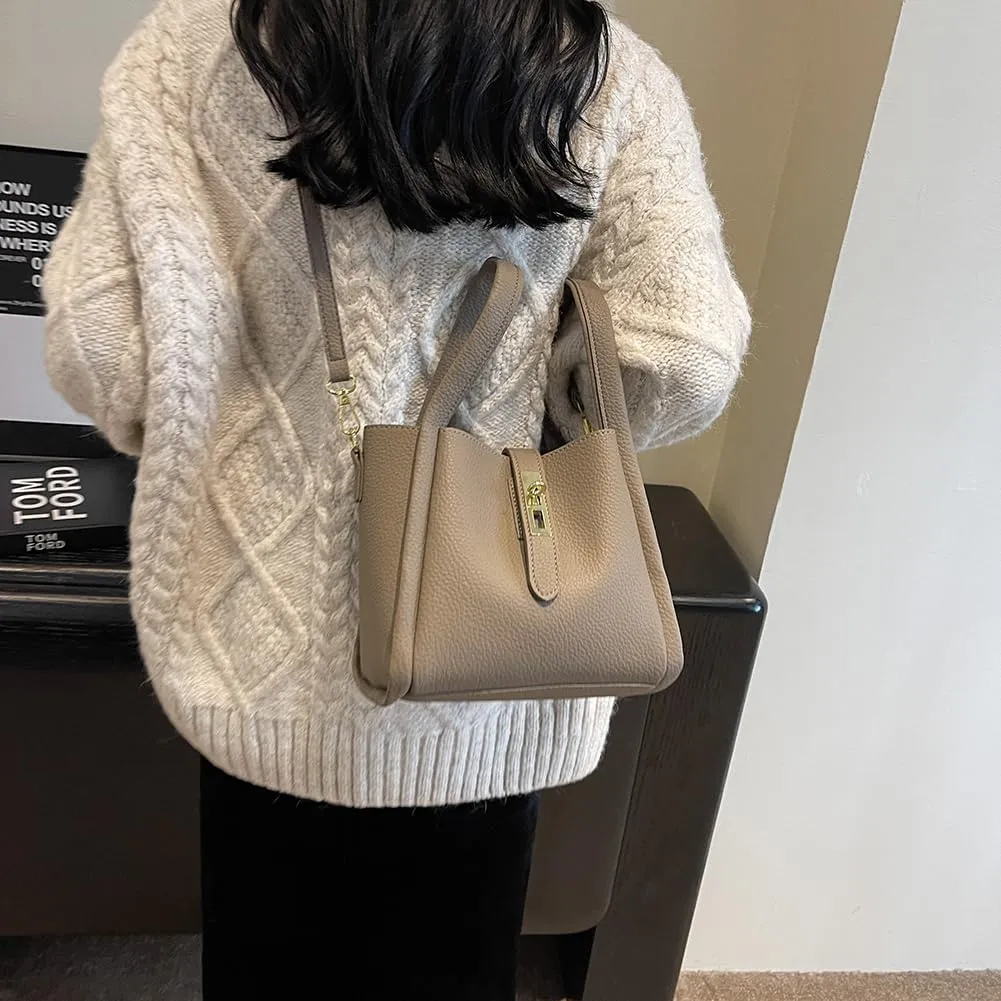 Bucket Bags for Women Vegan Leather Tote Bag Small Handbag Top Handle Bag Trendy Stachel Bag Crossbody Purse