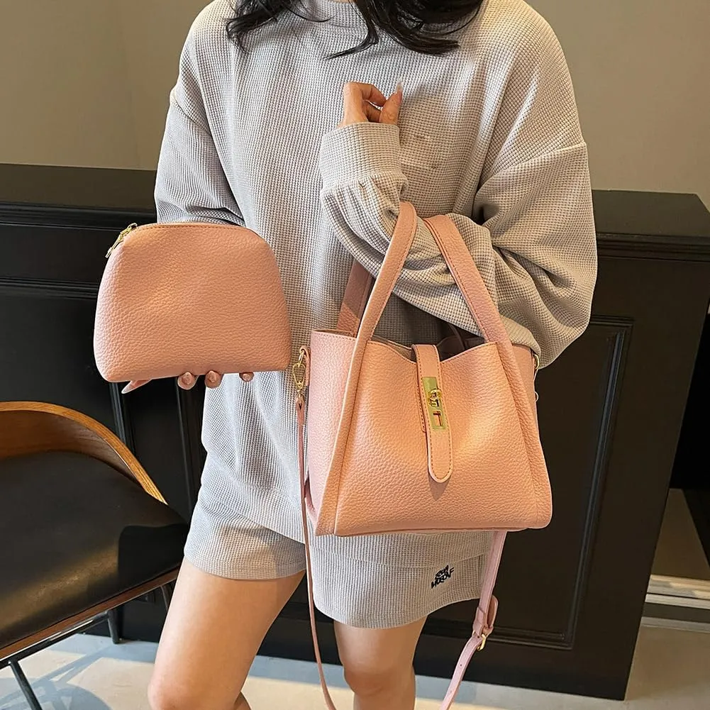 Bucket Bags for Women Vegan Leather Tote Bag Small Handbag Top Handle Bag Trendy Stachel Bag Crossbody Purse
