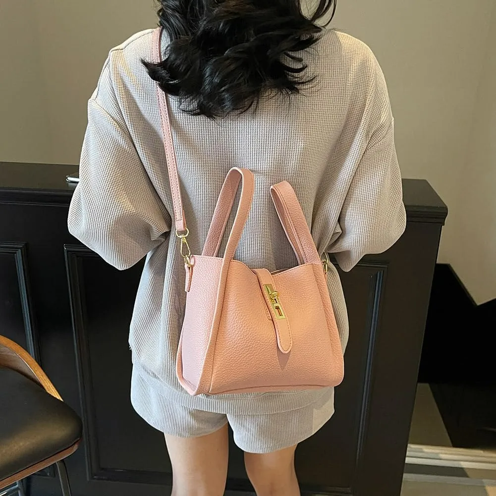 Bucket Bags for Women Vegan Leather Tote Bag Small Handbag Top Handle Bag Trendy Stachel Bag Crossbody Purse