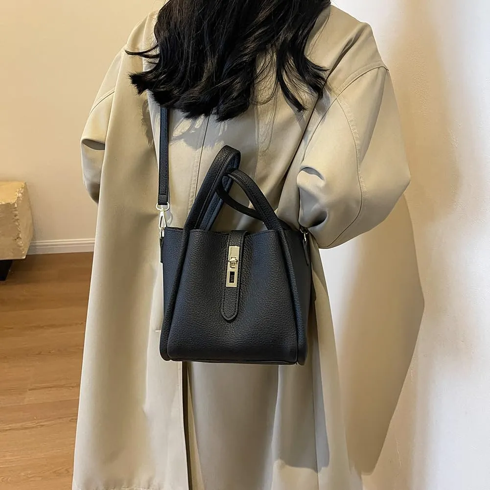 Bucket Bags for Women Vegan Leather Tote Bag Small Handbag Top Handle Bag Trendy Stachel Bag Crossbody Purse