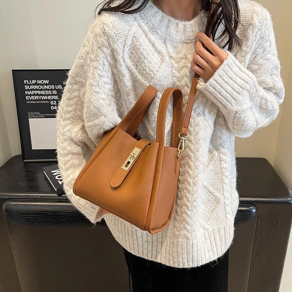 Bucket Bags for Women Vegan Leather Tote Bag Small Handbag Top Handle Bag Trendy Stachel Bag Crossbody Purse