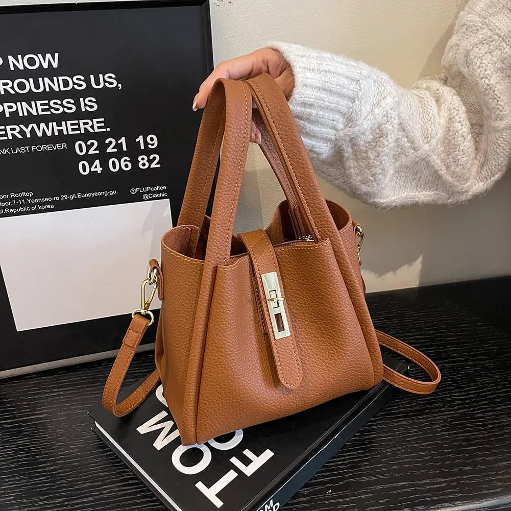Bucket Bags for Women Vegan Leather Tote Bag Small Handbag Top Handle Bag Trendy Stachel Bag Crossbody Purse