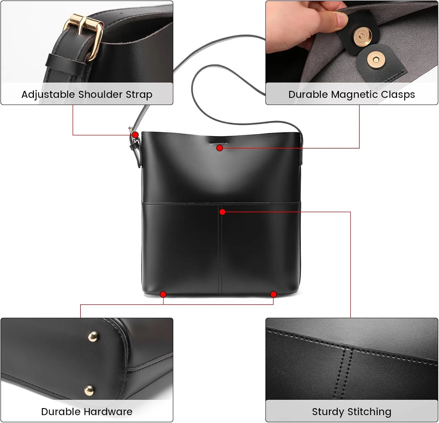 Bucket Hobo Bags for Women, Vegan Leather Crossbody Shoulder Purse and Large Handbags