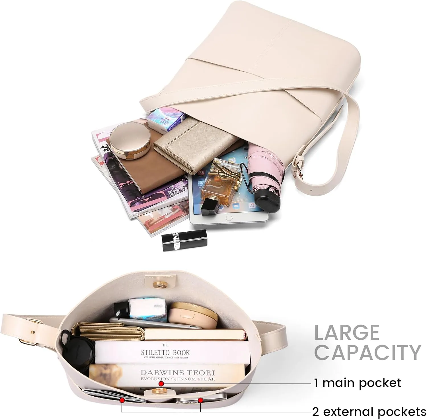 Bucket Hobo Bags for Women, Vegan Leather Crossbody Shoulder Purse and Large Handbags