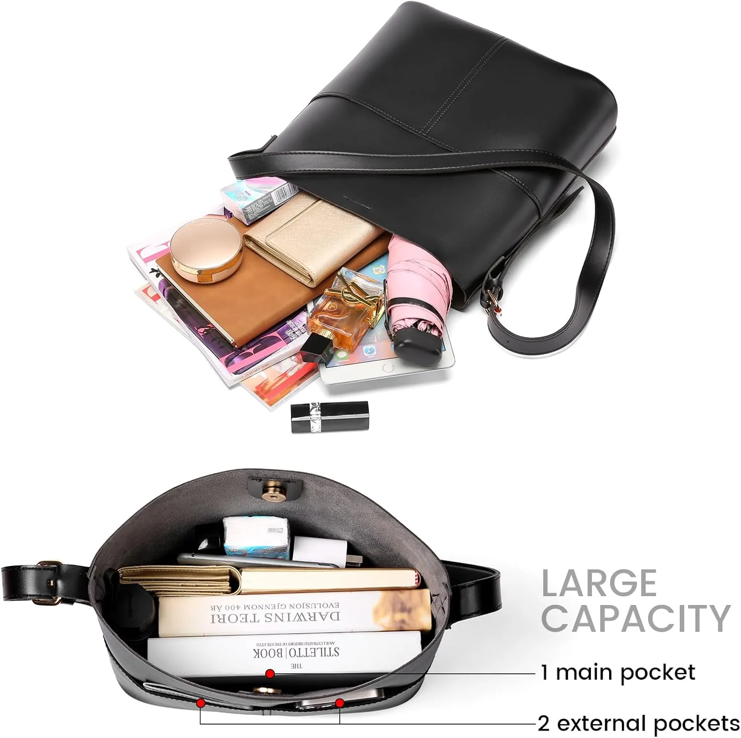 Bucket Hobo Bags for Women, Vegan Leather Crossbody Shoulder Purse and Large Handbags