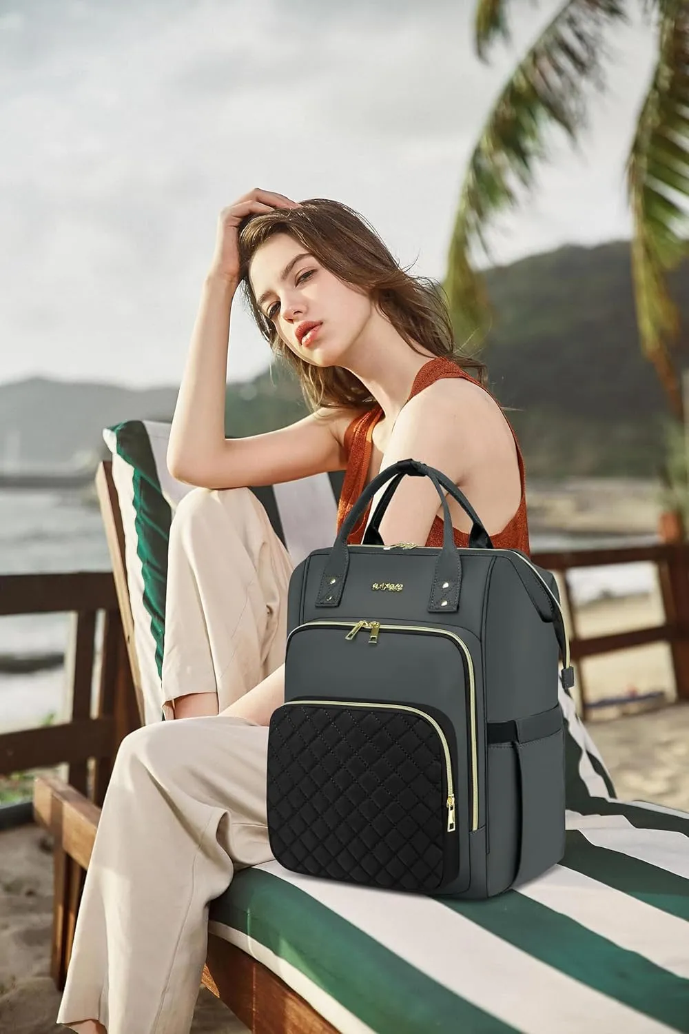 CAFELE Laptop Backpack for Women, Convertible Backpack for Teacher Nurse with Water Resistant, Quilted Travel Work Backpack with USB Port, Quilted Commuter Backpack, Dark Gray(2323H-03)