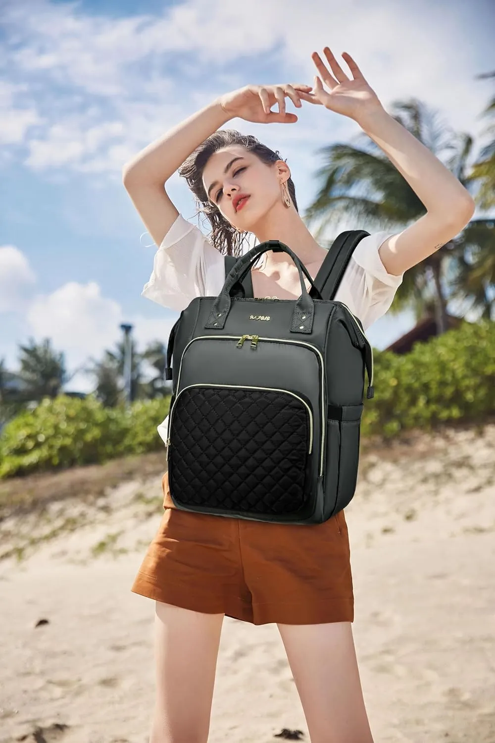 CAFELE Laptop Backpack for Women, Convertible Backpack for Teacher Nurse with Water Resistant, Quilted Travel Work Backpack with USB Port, Quilted Commuter Backpack, Dark Gray(2323H-03)