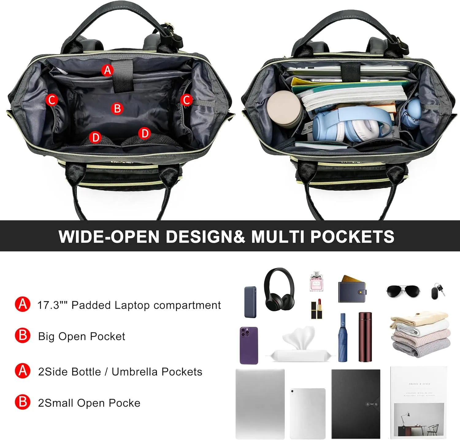 CAFELE Laptop Backpack for Women, Convertible Backpack for Teacher Nurse with Water Resistant, Quilted Travel Work Backpack with USB Port, Quilted Commuter Backpack, Dark Gray(2323H-03)
