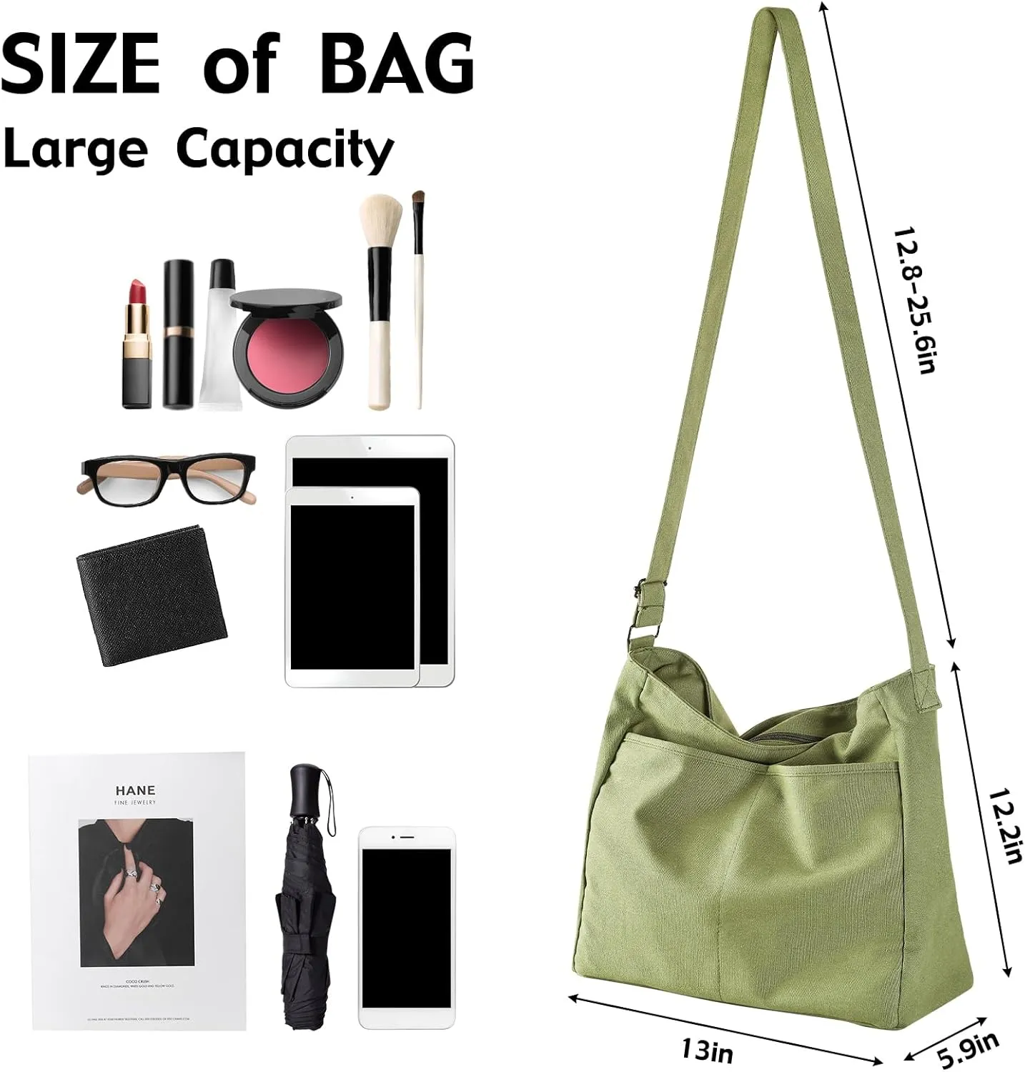 Canvas Crossbody Bag Shoulder Message Bag Large Hobo Tote Bag for Women and Men Work College Bag with Computer Compartment