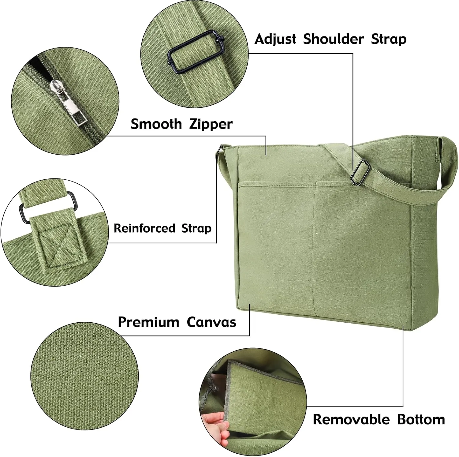 Canvas Crossbody Bag Shoulder Message Bag Large Hobo Tote Bag for Women and Men Work College Bag with Computer Compartment