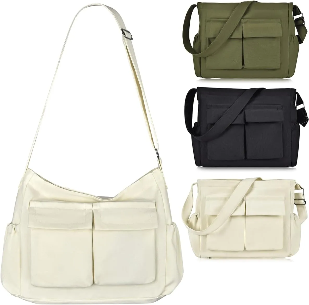 Canvas Messenger Bag Large Hobo Crossbody Bag with Multiple Pockets, Vintage Messenger Shoulder Bag for Men Women