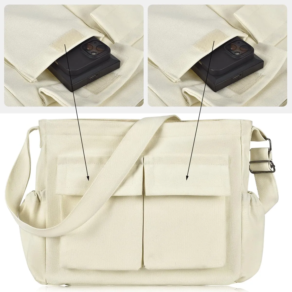 Canvas Messenger Bag Large Hobo Crossbody Bag with Multiple Pockets, Vintage Messenger Shoulder Bag for Men Women