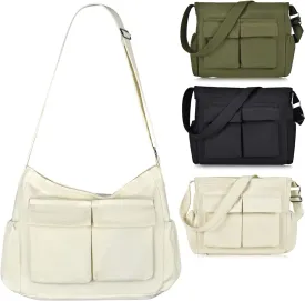 Canvas Messenger Bag Large Hobo Crossbody Bag with Multiple Pockets, Vintage Messenger Shoulder Bag for Men Women