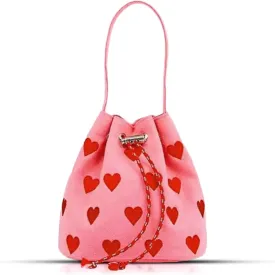 Canvas Tote Bag, Crossbody Bags for Women, Pink Heart Embroidery Drawstring Bucket Bag, Cute Handbags, Shoulder Bag Suitable for Vacation, Travel, Daily