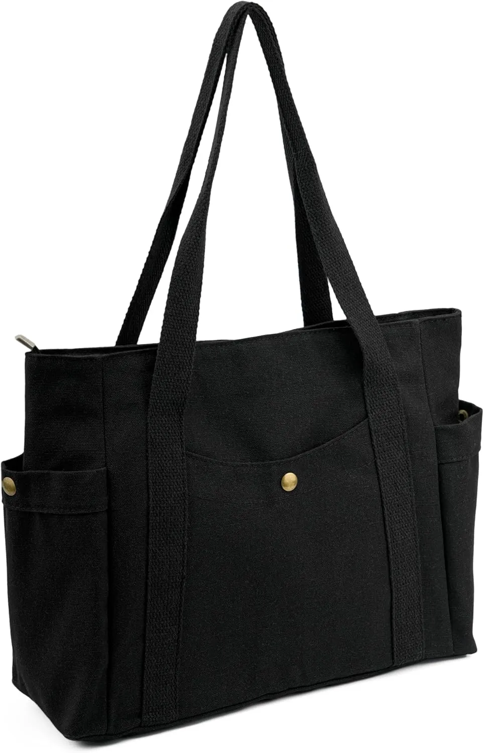 Canvas Tote Bag with Zipper, Multiple Pockets for Daily Essentials, Travel, Work