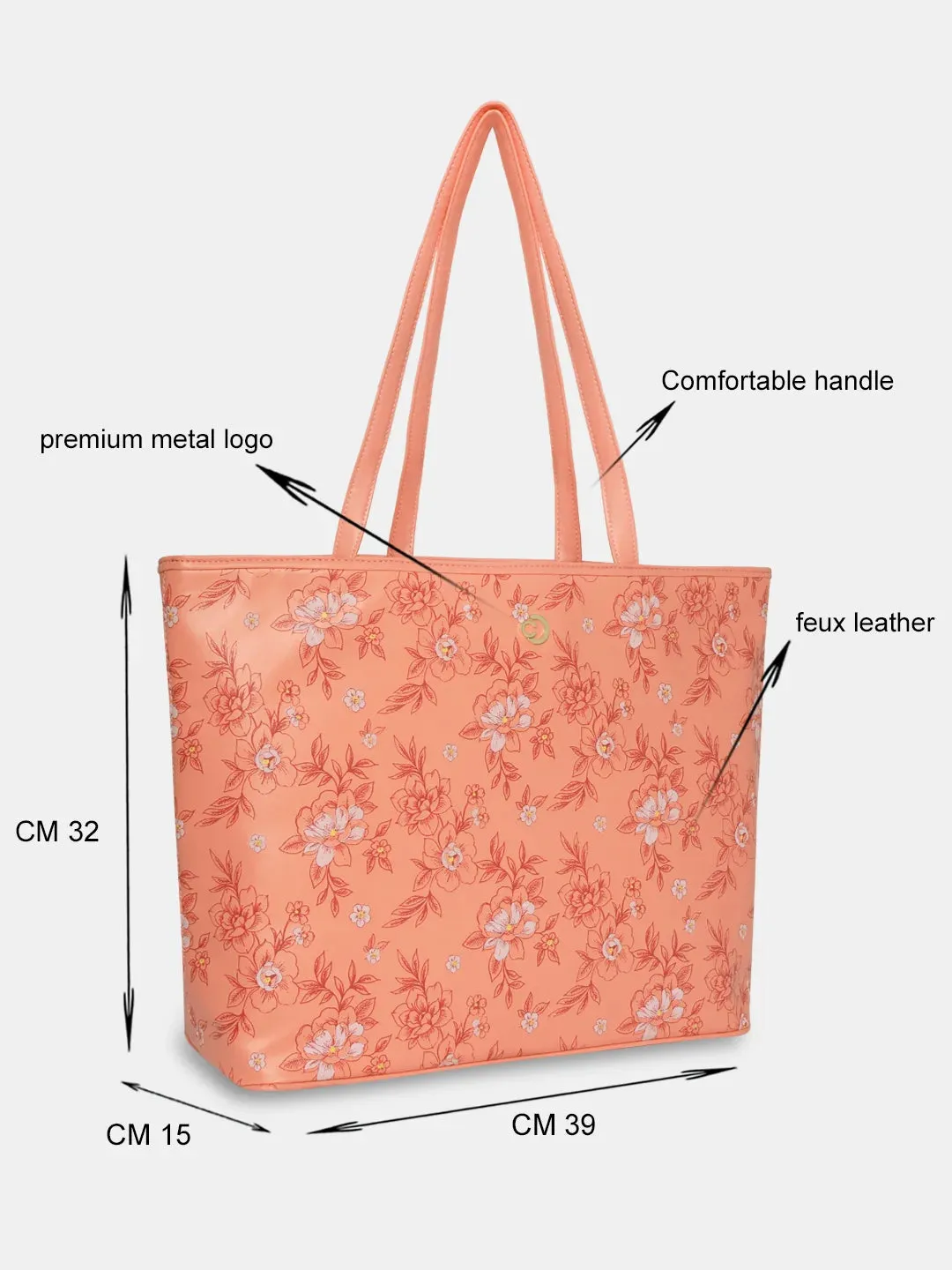 Caprese Snow Laptop Tote Large Printed Women'S Office Handbag Coral