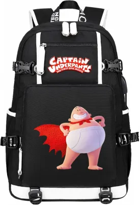 Captain Underpants Casual Bookbag Lightweight Sturdy Travel Knapsack Multi-pocket USB Bagpack for Outdoors,Hiking