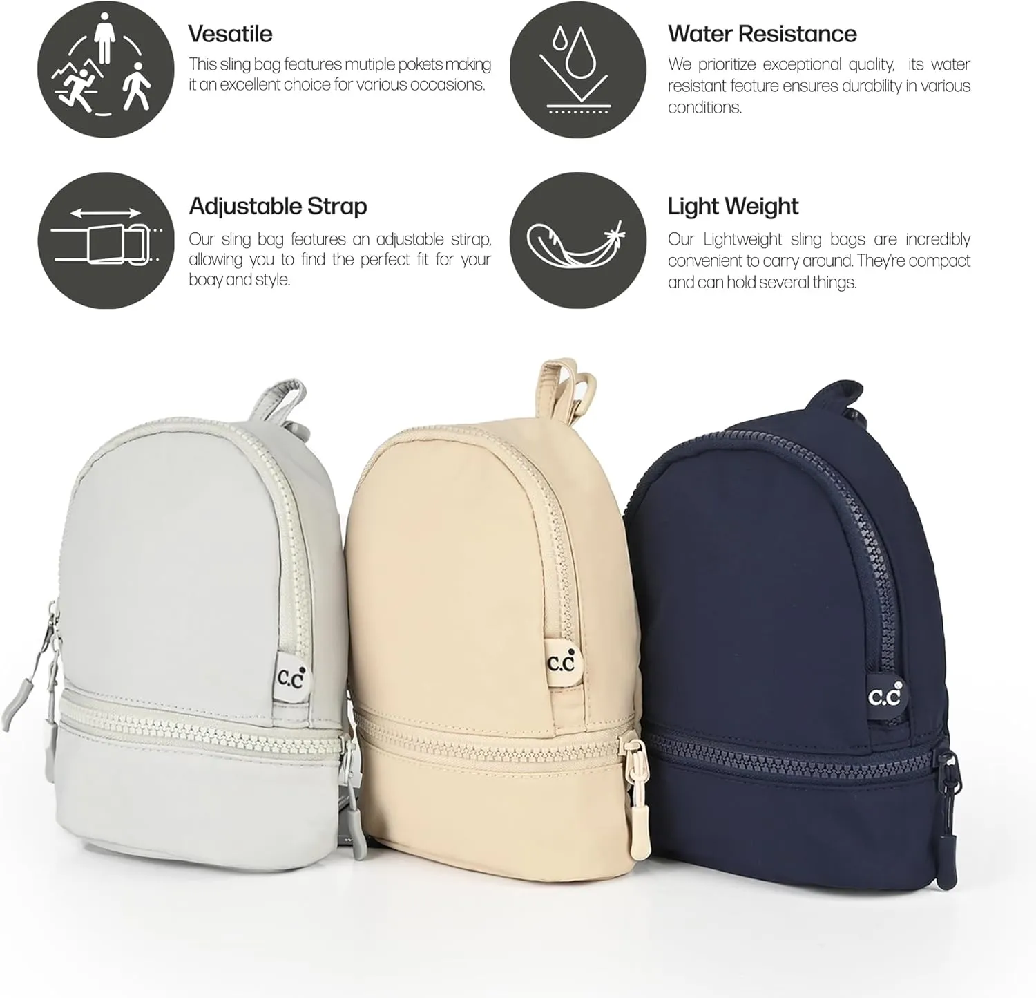 C.C Belt Bag for Women Sling Bag Crossbody Bags with Adjustable Strap for Women (Backpack - Black)