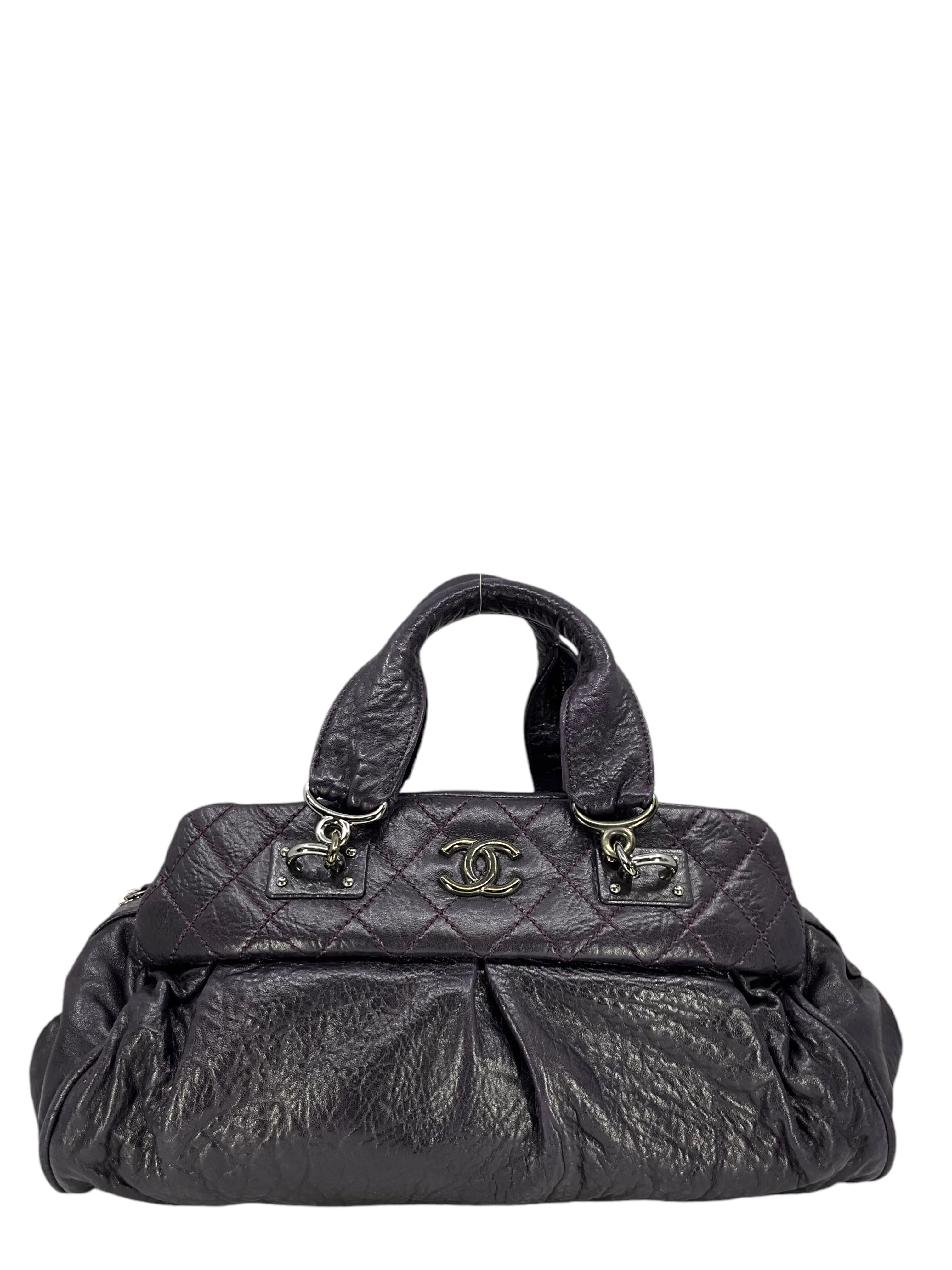 CHANEL Pleated Leather Large Bowling Bag