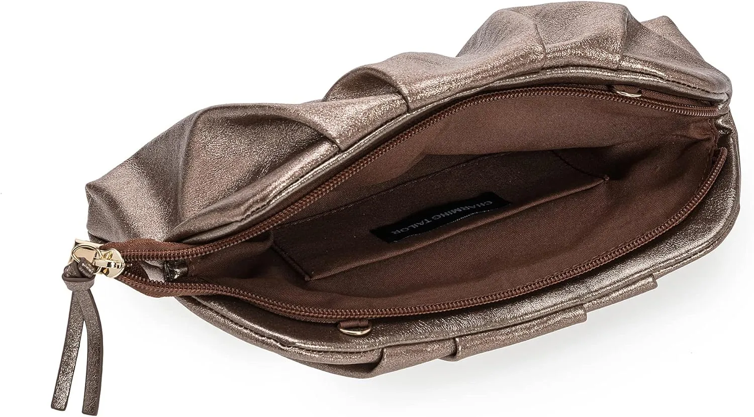 CHARMING TAILOR Chic Soft Vegan Leather Clutch Bag Dressy Pleated PU Evening Purse for Women