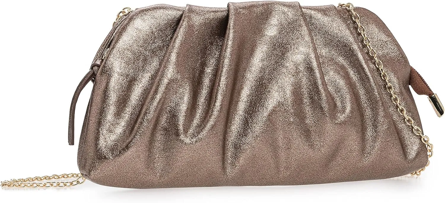 CHARMING TAILOR Chic Soft Vegan Leather Clutch Bag Dressy Pleated PU Evening Purse for Women