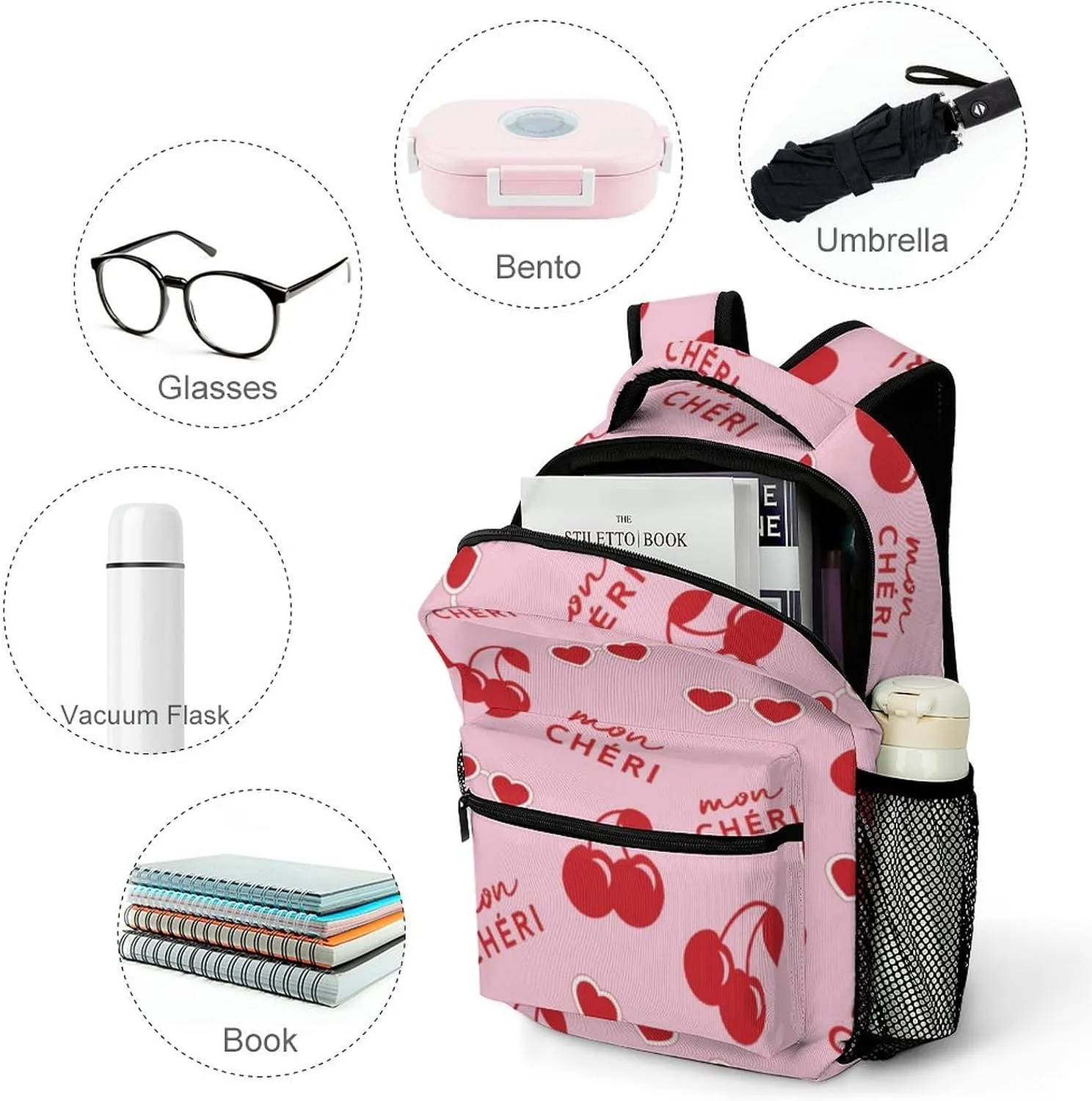 Cherry Backpack Casual Travel Daily Work Camping School Bag with Multiple Pockets