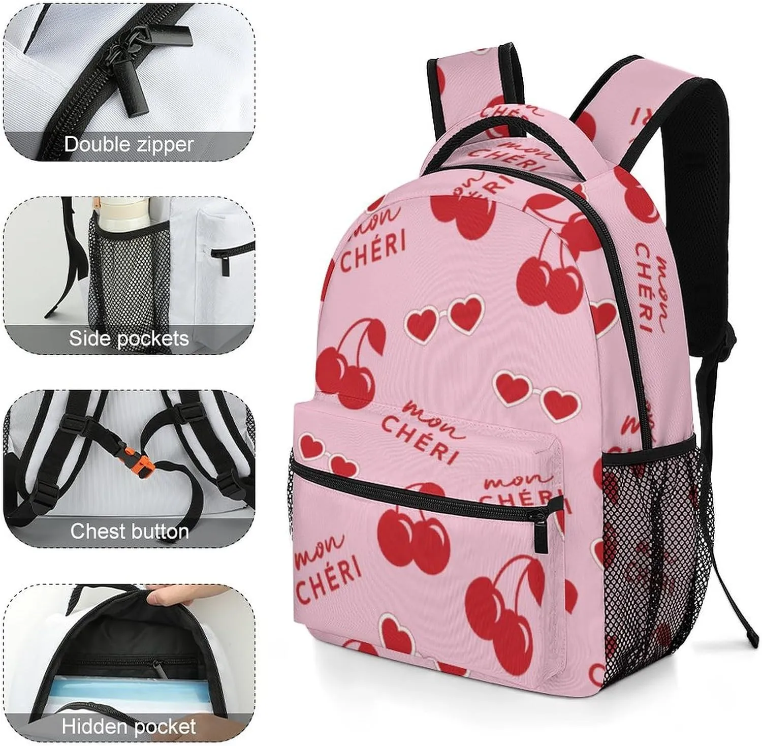 Cherry Backpack Casual Travel Daily Work Camping School Bag with Multiple Pockets