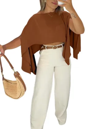 CHICME Womens Off The Shoulder Flowy Tops Casual Batwing Slit Sleeve Blouse Loose Shirt with Bandeau Top