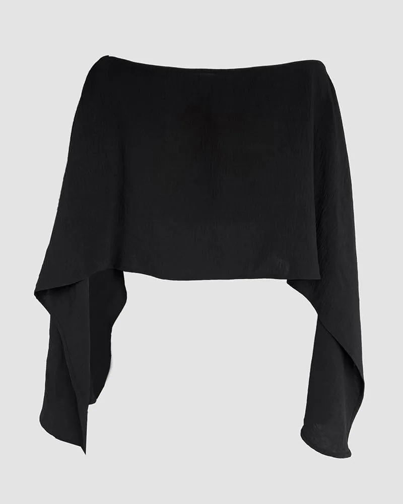 CHICME Womens Off The Shoulder Flowy Tops Casual Batwing Slit Sleeve Blouse Loose Shirt with Bandeau Top