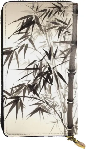 Chinese Calligraphy Wallet For Women Men Clutch Rfid Blocking Leather Wallets Large Capacity Purse Credit Card Holder Money Case With Zipper Phone Holder Long Travel Purse
