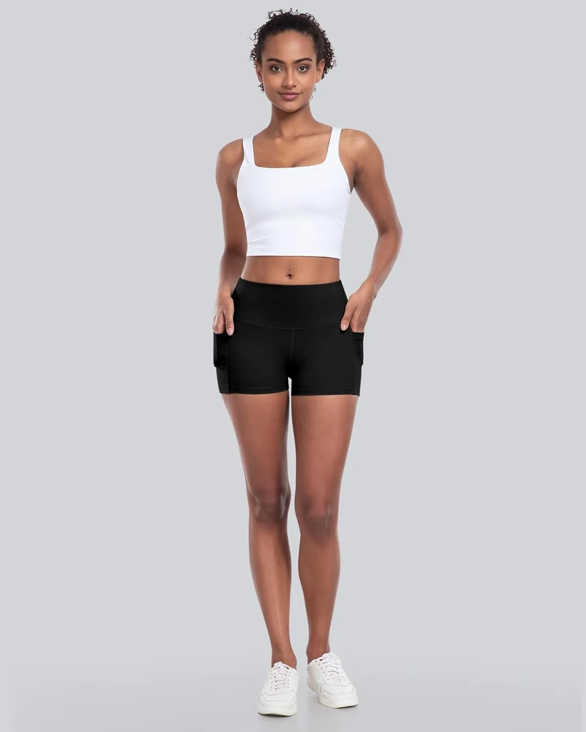 CHRLEISURE Womens Biker Yoga Shorts with Pockets: High Waisted Tummy Control Spandex Workout Athletic Gym Shorts 4 Packs